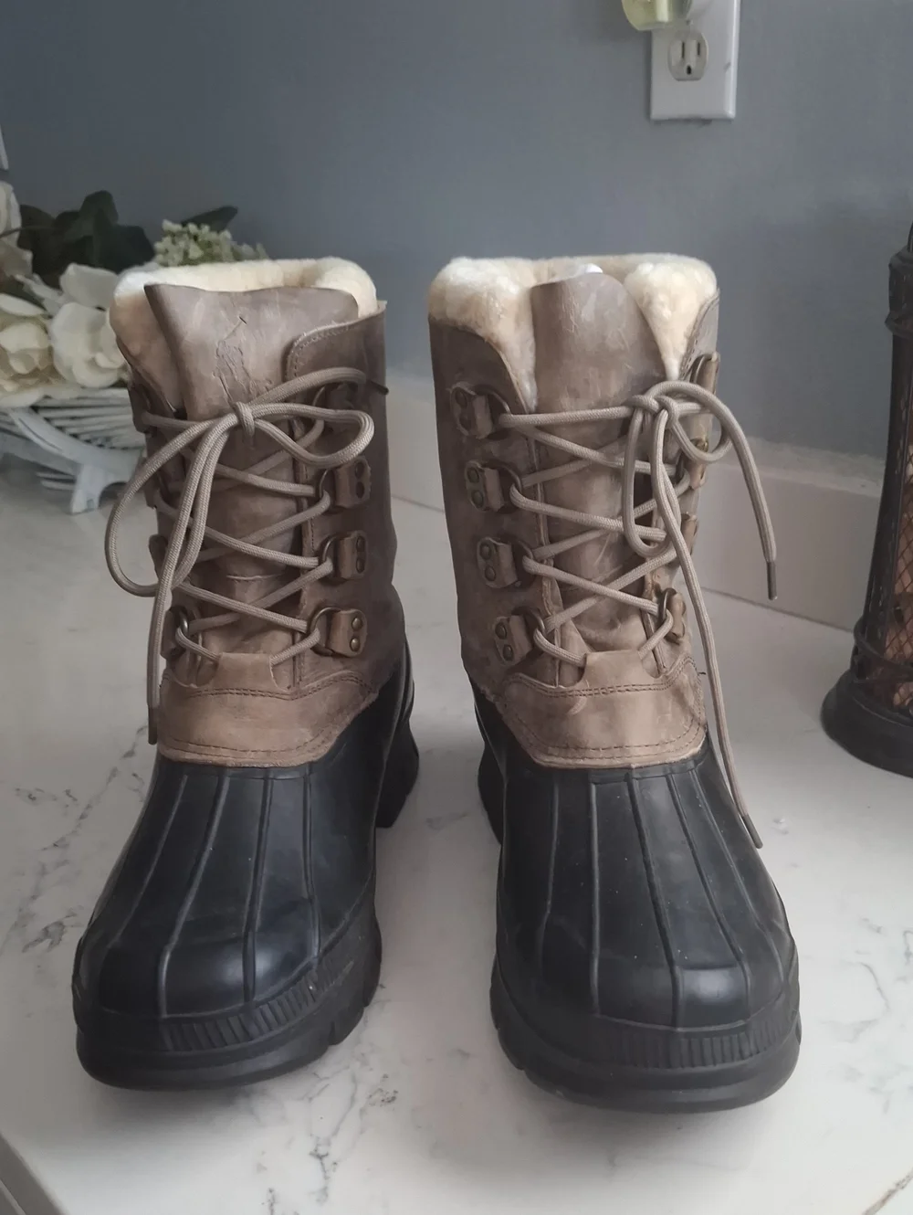 POLO RALPH LAUREN Mens Brown and Black Waterproof Winter Boots
